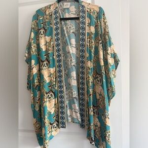 Knox Rose Teal and Cream Floral Kimono